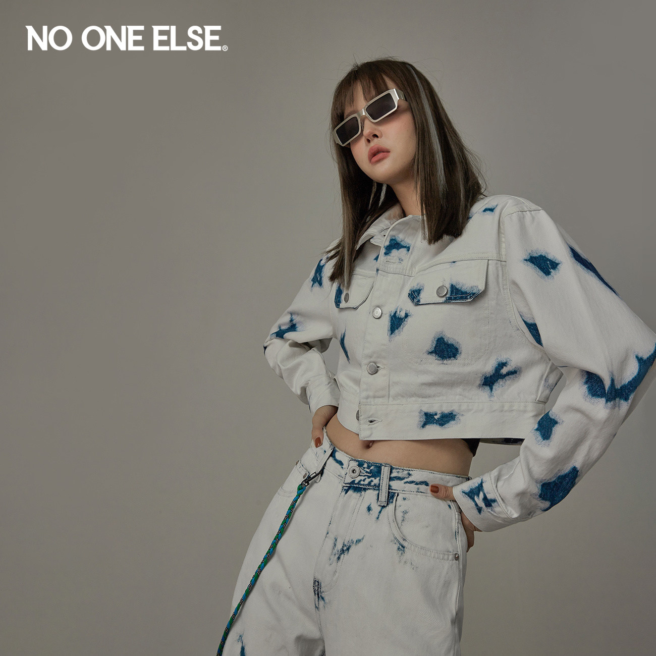 NO ONE ELSE扎染设计感短外套女款2026新款春秋别致长袖上衣