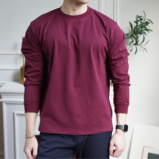 微宽松长袖 保暖日常休闲男士 T恤 长袖 260克32支精梳纯棉磨毛男士