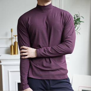 260克仿羊绒磨毛半高领纯色长袖 常规秋冬T恤中领百搭针织弹力长袖