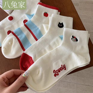 薄款 小狗卡通袜子女中筒袜夏季 棉袜可爱ins潮韩国日系运动短筒袜
