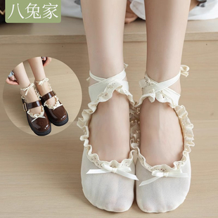 日系蕾丝花边船袜女春夏薄款 芭蕾风少女绑带浅口隐形袜子配小皮鞋