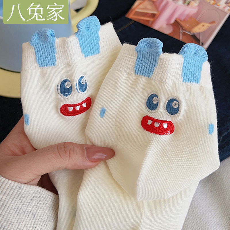 袜子女短袜夏季薄款ins潮百搭可爱日系小怪兽立体耳朵夏天短筒袜