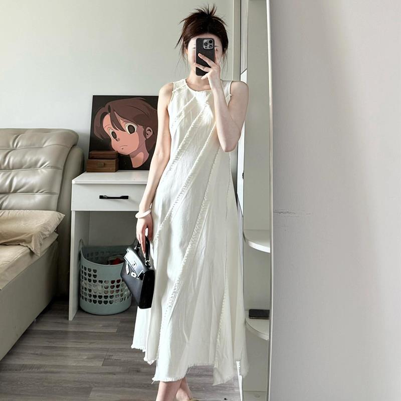 白色无袖连衣裙女2025春秋季新款韩系小个子休闲高级感独特超好看