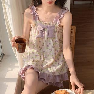 新款 夏季 睡衣女女吊带短DKH裤 蝴蝶结爱甜美可宽松家小清新士套装