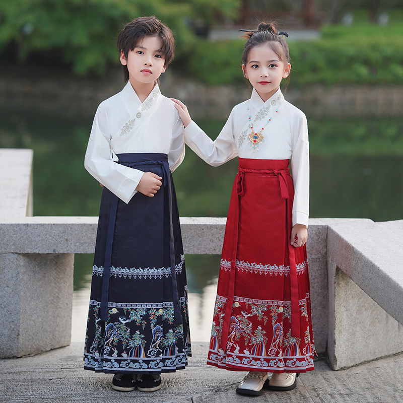 元旦儿童中国风演出服女童汉服马面裙2025新款小学生朗诵表演套装