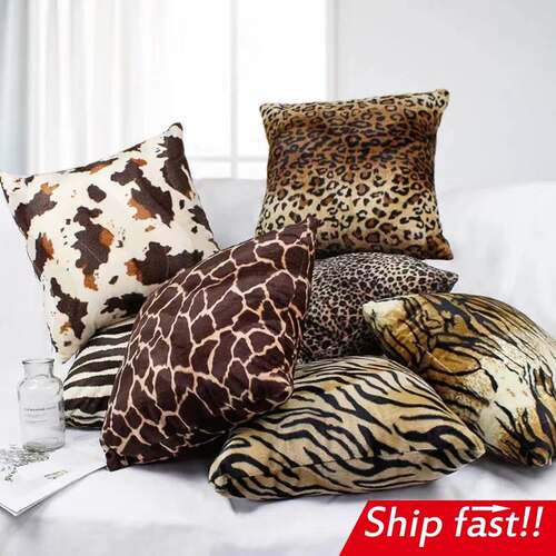 短毛绒豹纹动物纹虎纹家居印花毛绒沙发靠枕套 pillow cover case