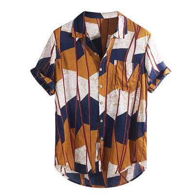 Turn Down Collar With Buttons Geometric Print Chemise Homme
