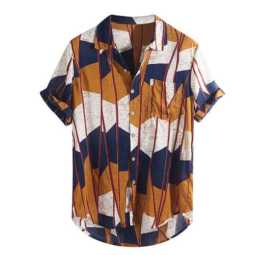 Turn Down Collar With Buttons Geometric Print Chemise Homme
