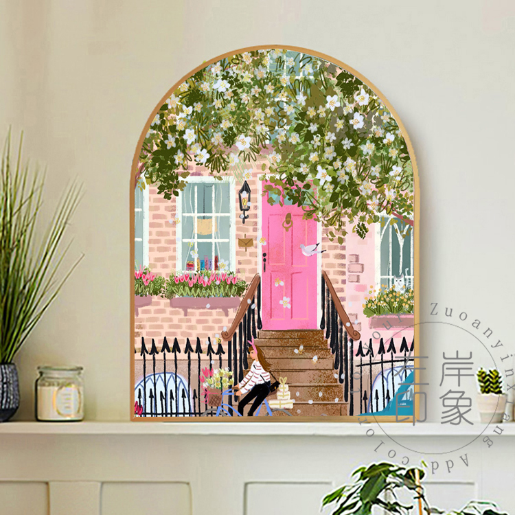 北欧现代ins简约韩系清新装饰画田园餐厅花卉装饰玄关拱形挂画