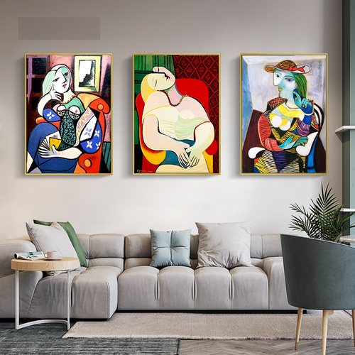 毕加索抽象风沙发背景墙三联画