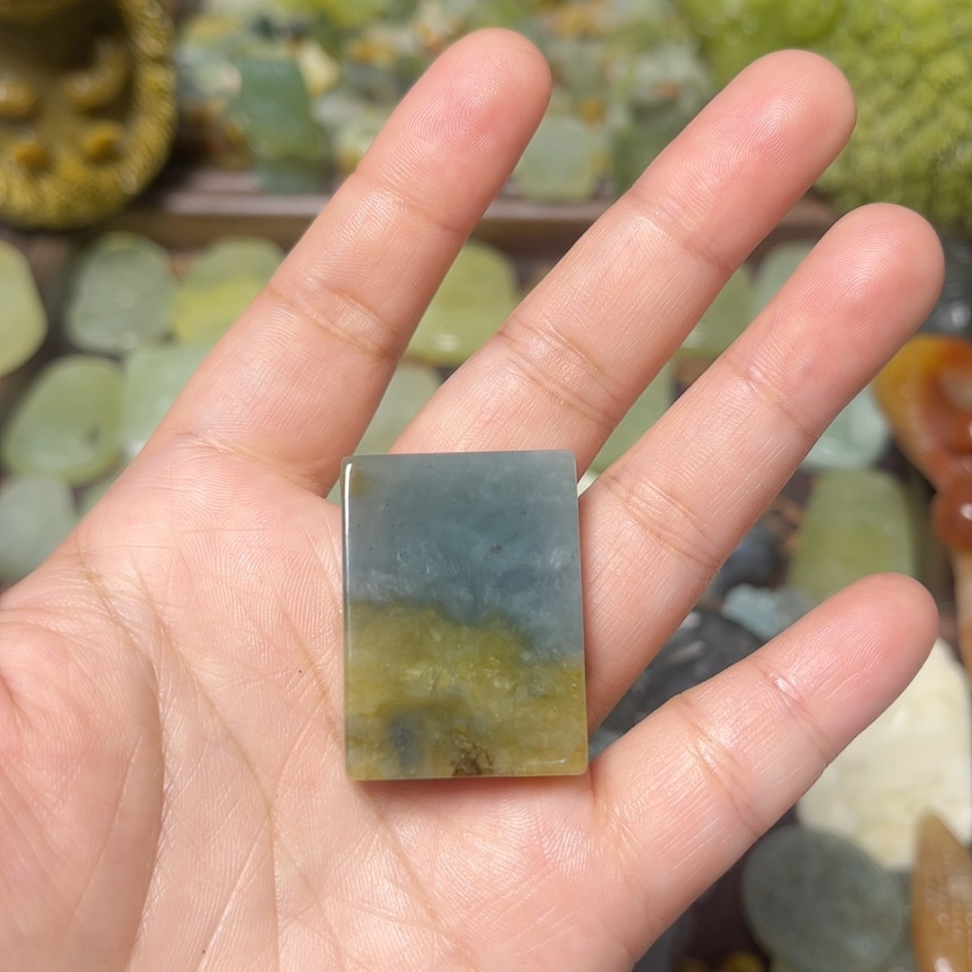 岫玉蓝水无事牌吊坠