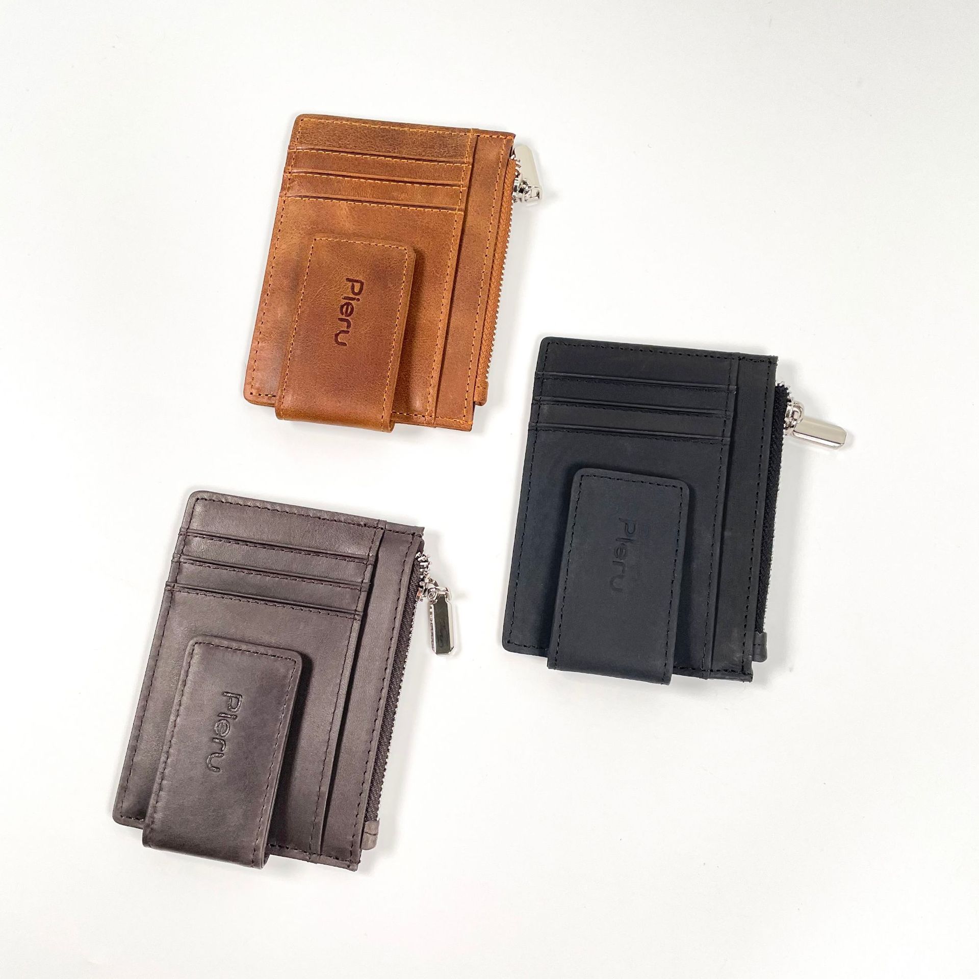 日本品质头层疯马皮RFID防磁防盗刷多卡位钱夹卡包拉链零钱卡套钱