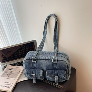 日本品质复古百搭牛仔布手拎波士顿包女2026秋季新款时尚大容量单