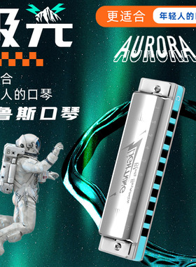 东方鼎10孔布鲁斯口琴极光蓝调初学者入门正品专业演奏级paddy