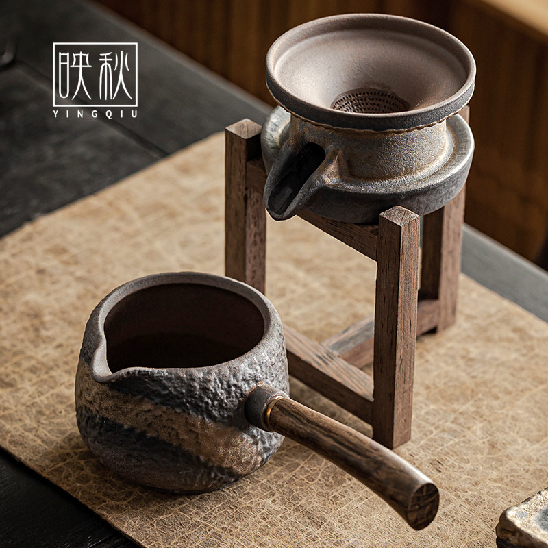 鎏金覆古全瓷一体茶漏滤茶器公道杯石磨半自动滤茶器功夫茶具配件