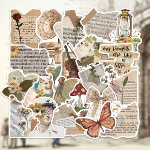 简约复古手札系列贴纸ins文艺风手账素材DIY手机壳水杯防水装饰贴