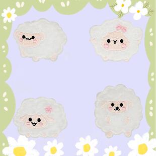 可爱白色小羊刺绣布贴羽绒服补丁贴自粘免缝儿童衣服破洞修复装 饰