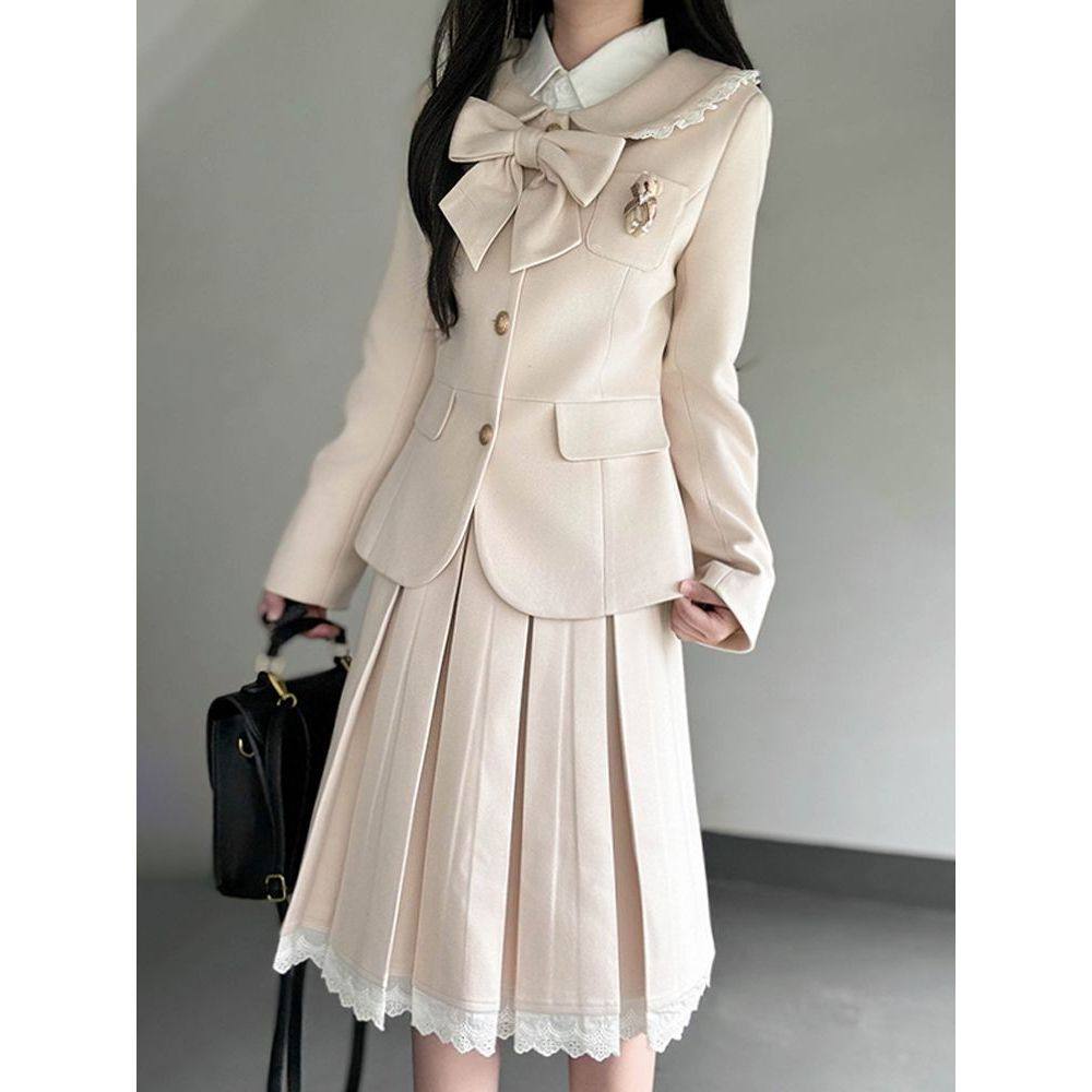JK制服毛呢西装外套蝴蝶结千金学院风裙套装,女装/女士精品,时尚套装,淘宝优惠券,粉丝福利购,淘宝优惠卷