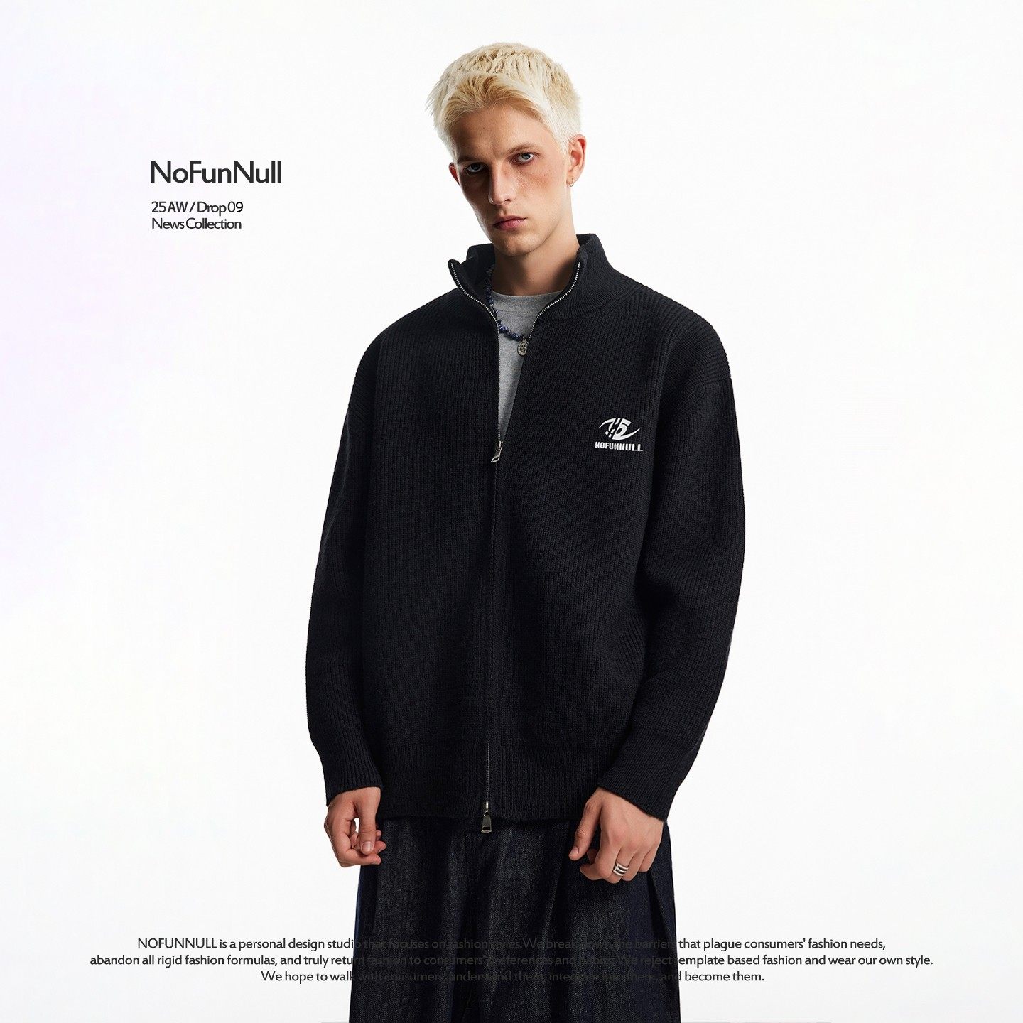 NOFUNNULL 美式针织毛衣秋冬男女情侣潮牌双拉链保暖上衣开衫外套,男装,针织衫/毛衣,淘宝优惠券,粉丝福利购,淘宝优惠卷