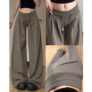 美式复古运动裤女秋冬2025新款低腰抽绳宽松显瘦加绒休闲阔腿裤子