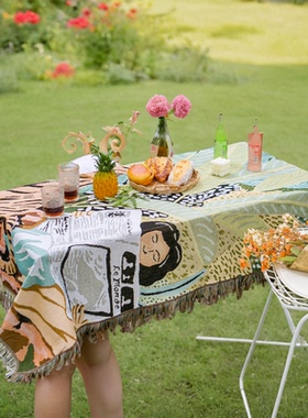 户外露营桌布野营棉麻野餐布料桌布美式高级布艺防水棉麻复古加厚