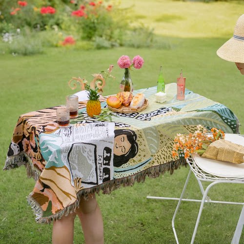 户外露营桌布野营棉麻野餐布料桌布美式高级布艺防水棉麻复古加厚