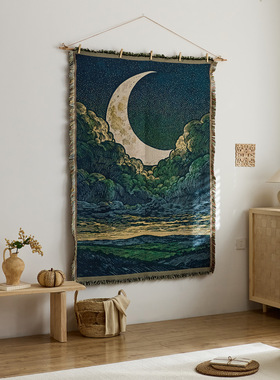 复古星月云景挂布艺术风布艺挂画民宿墙面装饰背景布棉纱流苏挂毯