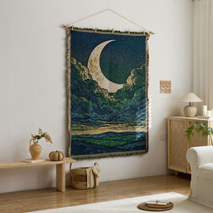 复古星月云景挂布艺术风布艺挂画民宿墙面装饰背景布棉纱流苏挂毯
