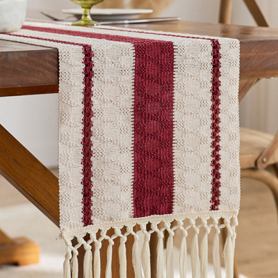 桌旗流苏棉织镂空红色喜庆节日乡