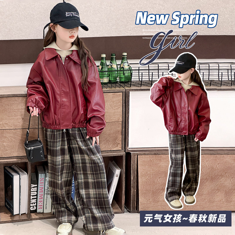 女童皮衣女款2025新款洋气气质可爱帅气机车服搭配翻领儿童装走秀
