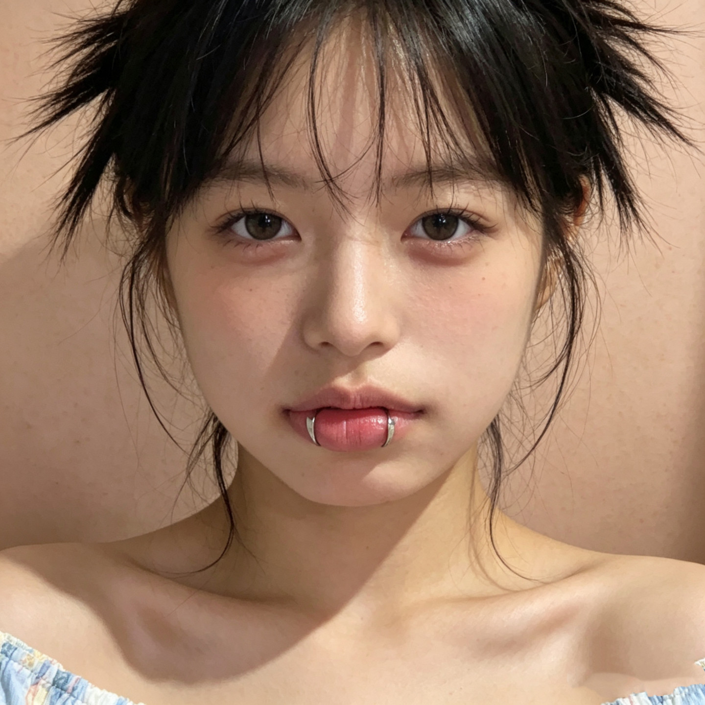 免穿孔无洞唇夹C形唇钉个性朋克风假唇环钛钢狼牙恶魔钉辣妹唇贴
