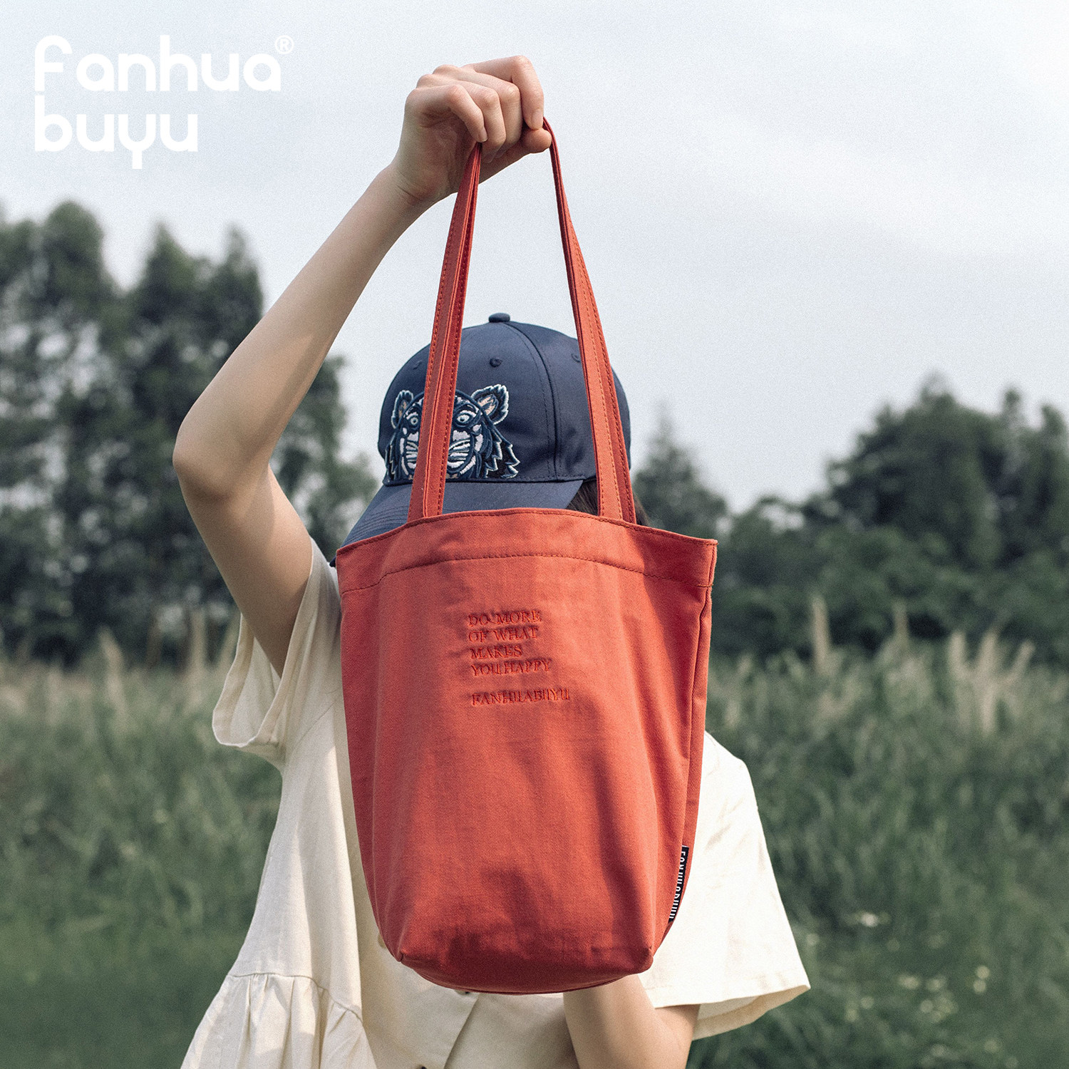 梵花不语原创简约水桶包女轻便帆布包布袋子上班小拎包手提单肩包