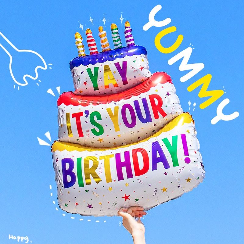 蛋糕气球生日铝膜气球儿童宝宝周岁派对布置数字拍照场景墙面装饰