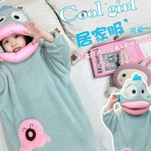 丑鱼睡衣女童睡袍冬季搞怪可爱小丑鱼珊瑚绒睡衣法兰绒加厚连体睡