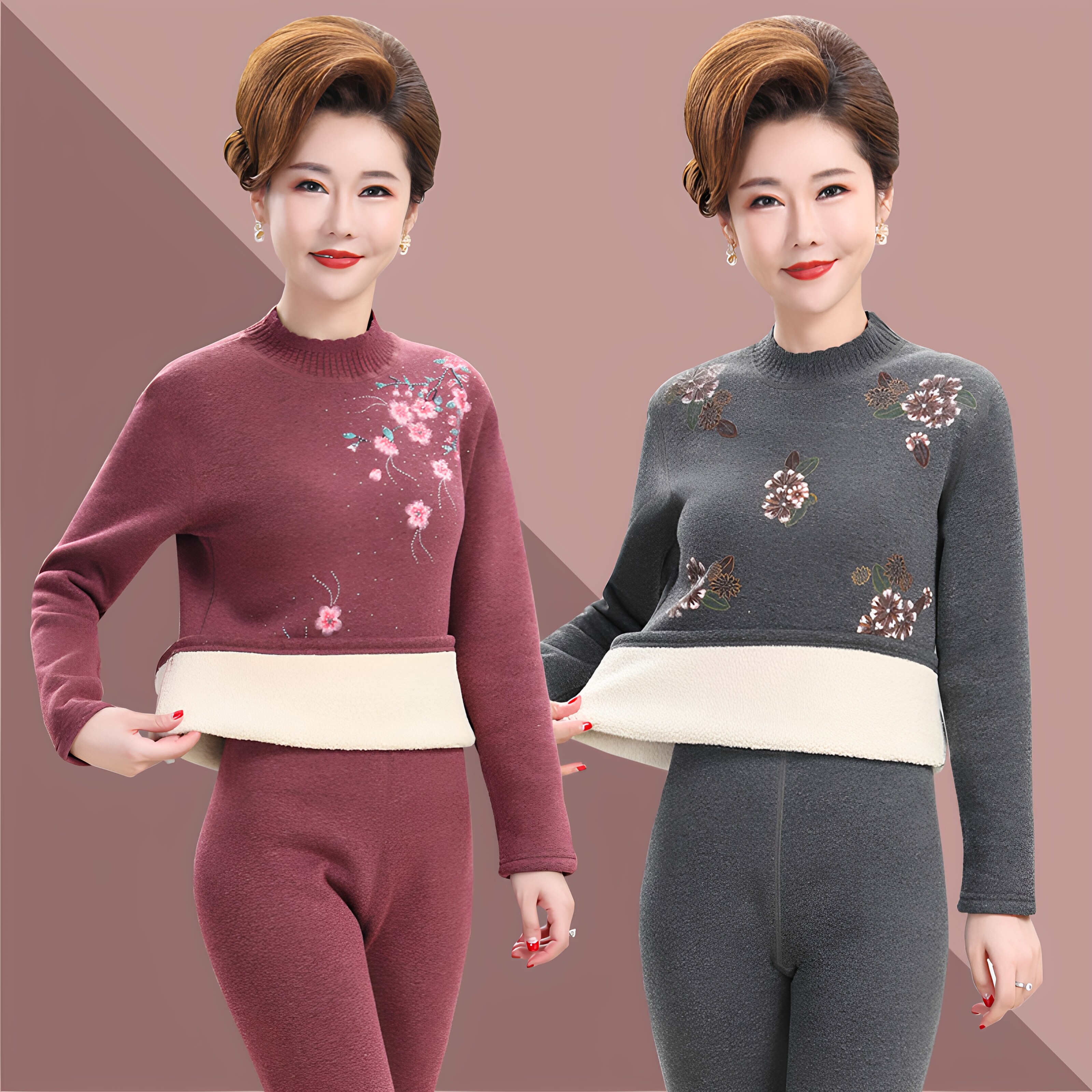 全棉纯棉中老年人保暖内衣女加厚保暖套装
