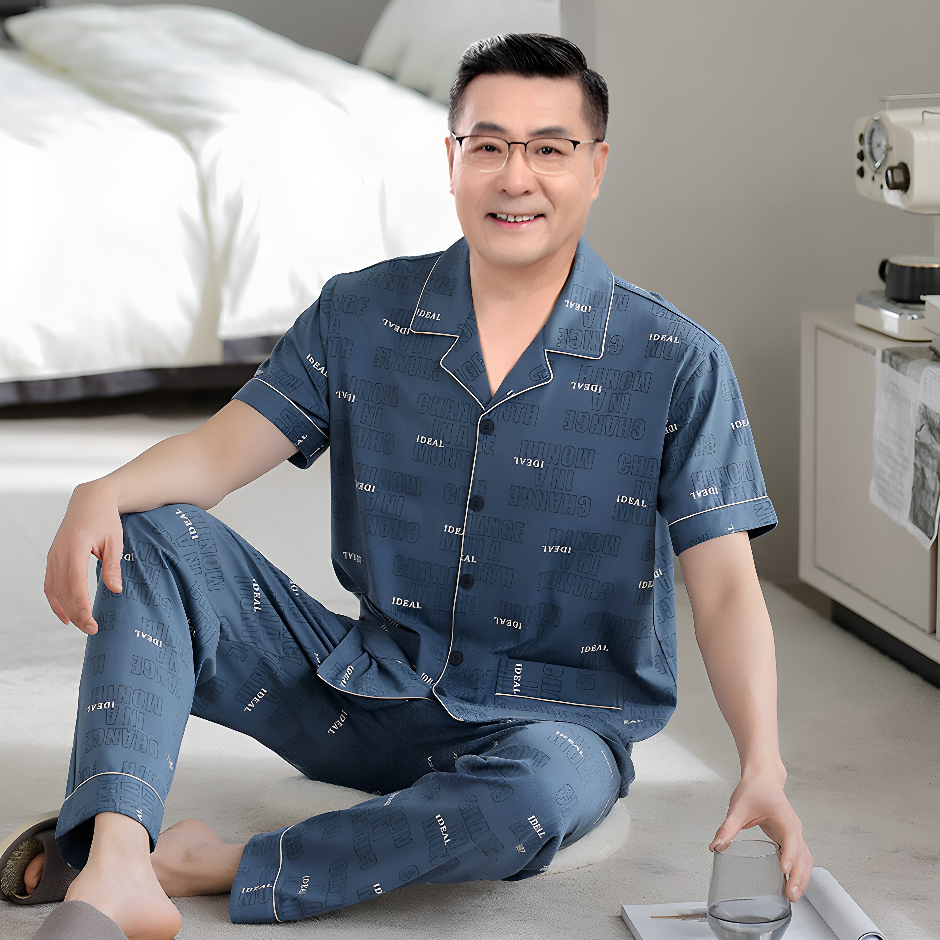 全棉纯棉中老年人男士爸爸睡衣短睡衣/家居服套装