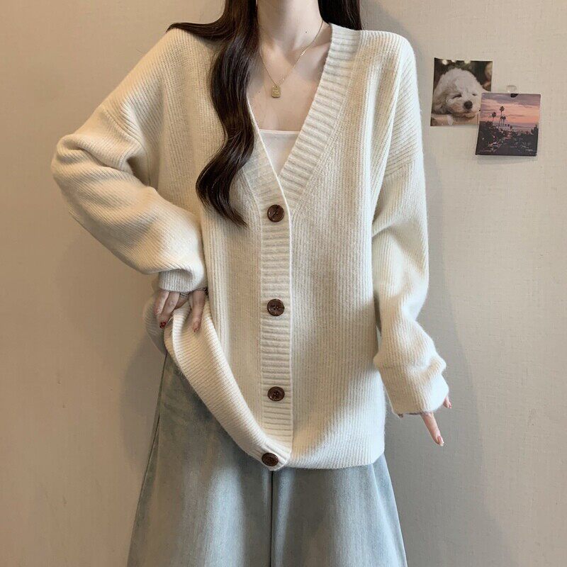 大版宽松慵懒风毛衣外套女款春秋2026大尺码胖mm中长版针织开衫上