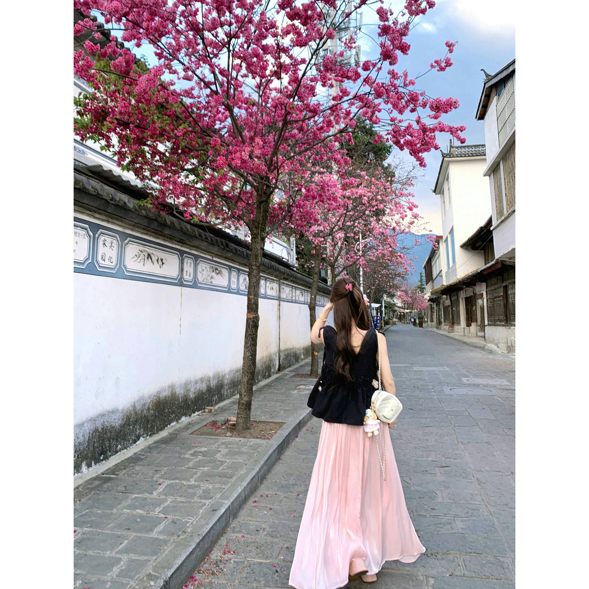 杏色超仙流光纱高腰a字半身裙女夏季松紧腰宽松百搭显瘦长版裙子