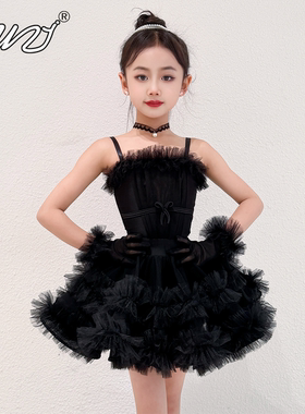 舞姿女童拉丁舞服新款女童表演服春夏练功服高级拉丁舞演出小礼服