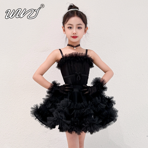 舞姿女童拉丁舞服新款女童表演服春夏练功服高级拉丁舞演出小礼服