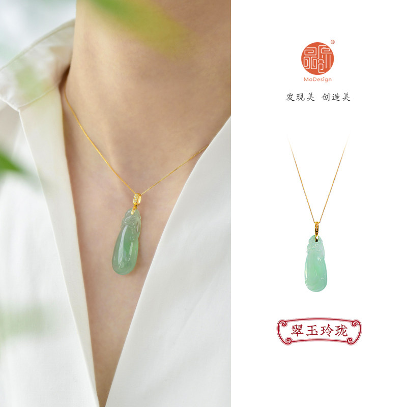 天然A货翡翠18K黄金女项链锁骨链