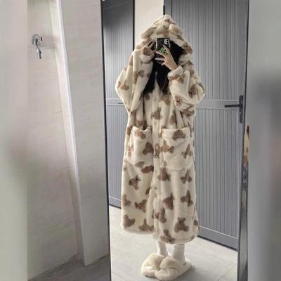 可爱熊睡衣女冬季2024新款珊瑚绒