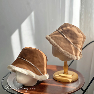 东北麂皮绒毛绒棉帽子女秋冬加绒加厚双面戴渔夫帽骑车防寒护耳帽