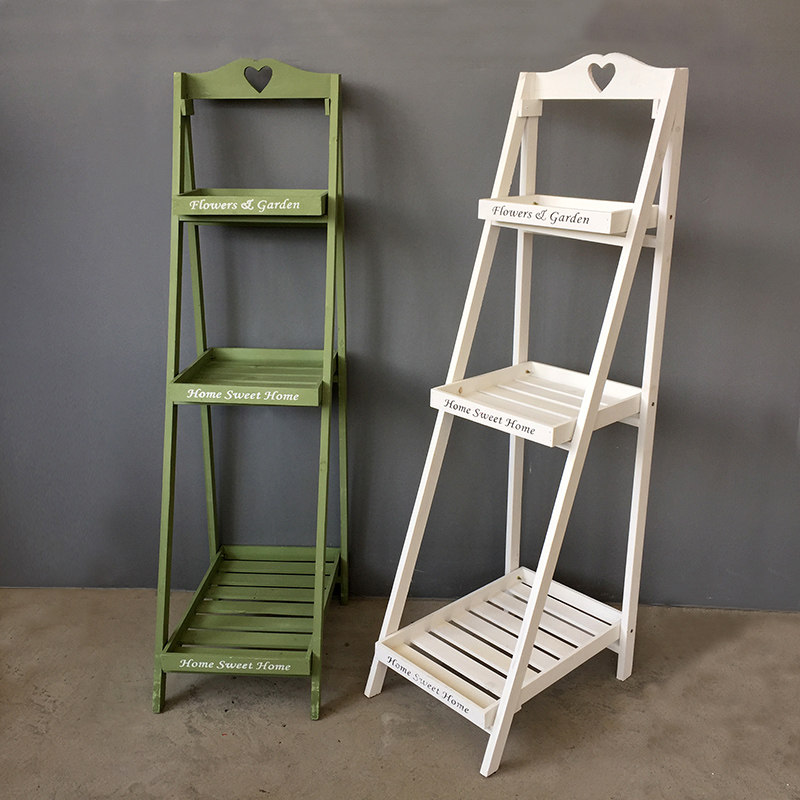 美式乡村复古实木三层花架多层绿萝吊兰阳台地面客厅室内落地花架