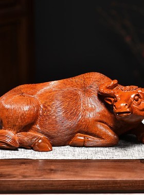 黑檀实木雕刻卧牛摆件动物生肖牛家居装饰补角工艺品乔迁开业送礼