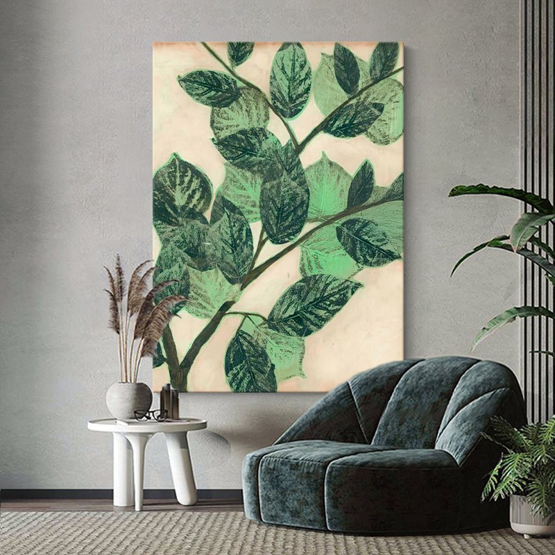 意式极简绿色植物叶子纯手绘油画 画抽象2025新款客厅装饰画 画玄
