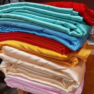 纯色真丝布料被里丝绸软缎结婚庆被套被面素色床单桑蚕丝面料枕套