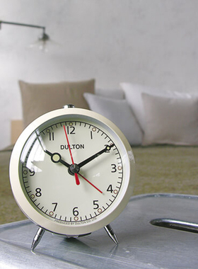 dulton复古圆形闹钟金属床头卧室居家装饰摆件便捷按压式闹钟