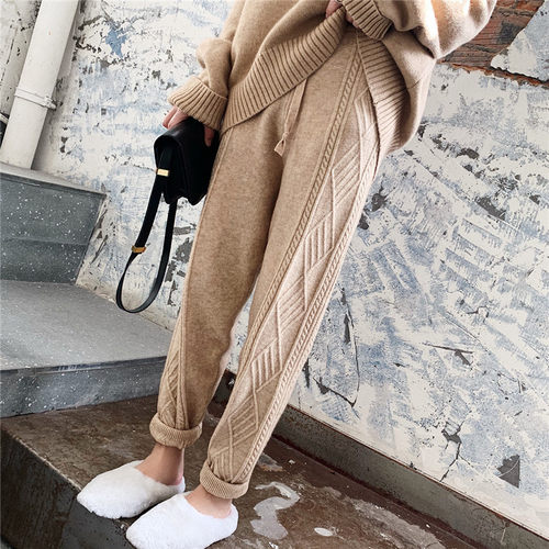 Autumn/winter thickened loose elastic waist thin twist pants
