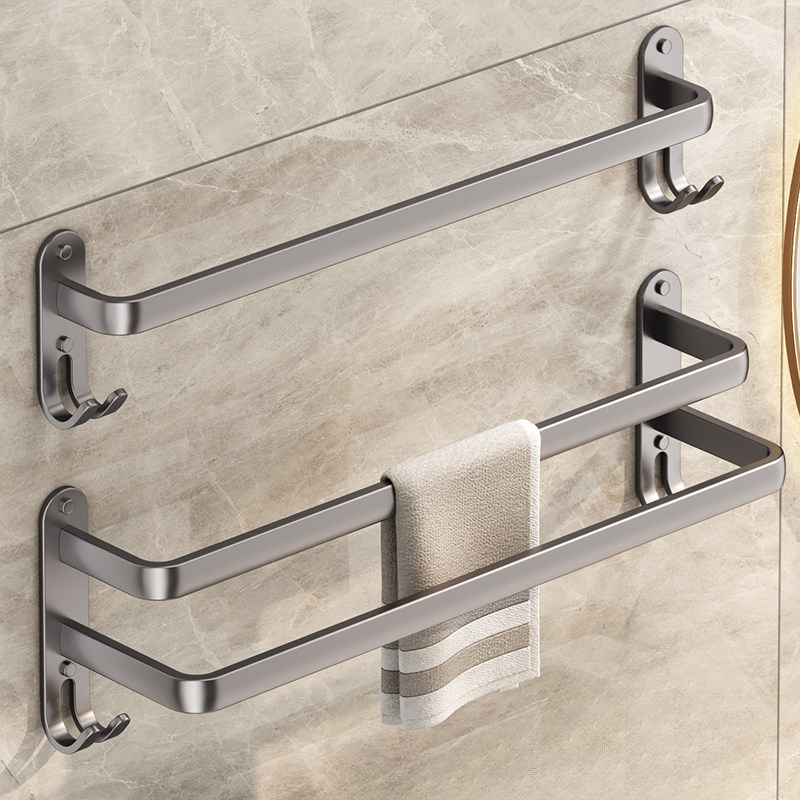 浴室毛巾架子卫生间免打孔壁挂式置物架洗手间毛巾单双杆厕所挂架